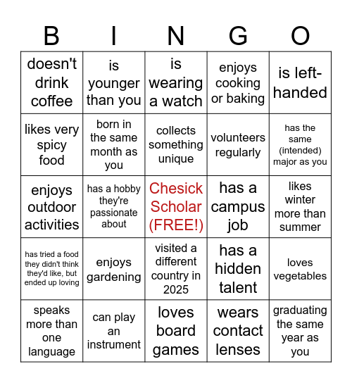 Chesick Bingo! Bingo Card