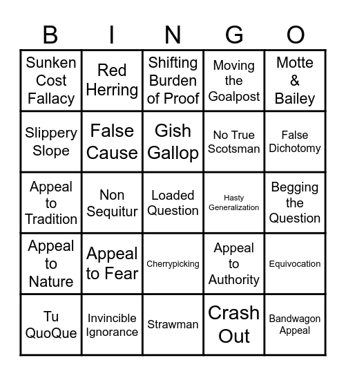 RRL Fallacy Bingo Card