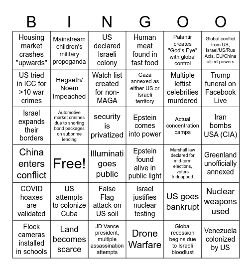 2026 Bingo Card Bingo Card