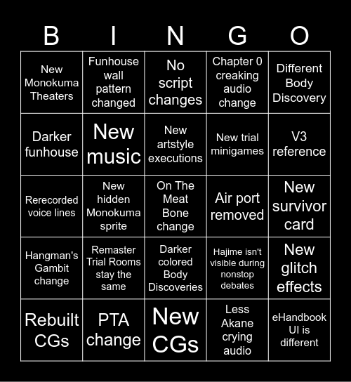 Danganronpa 2 Bingo Card