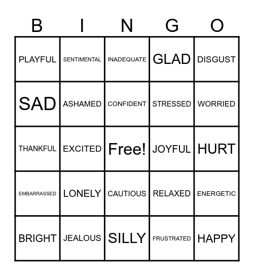 Emotions Bingo Card