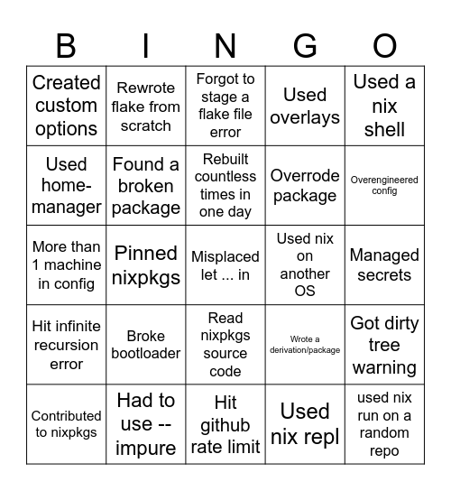 NixOS Bingo Card