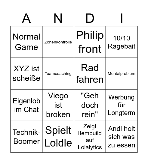 Stream Bingo Card