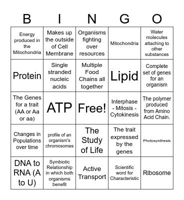 Biology EOC Review BINGO Card