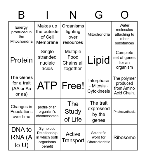 Biology EOC Review BINGO Card