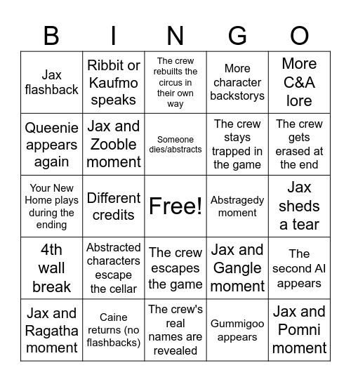 TADC FINALE BINGO!!! Bingo Card