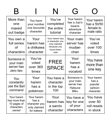 Mudae Bingo Card