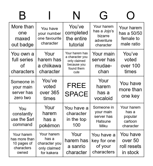 Mudae Bingo Card