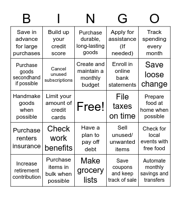 Financial Wellness Bingo Card