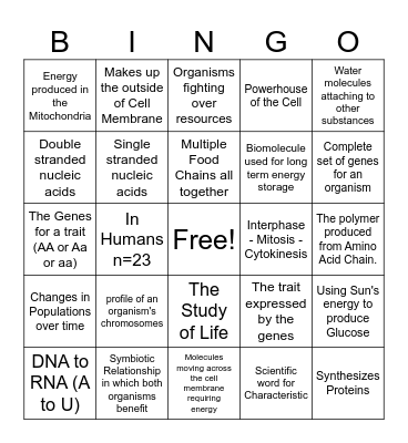 Biology EOC Review BINGO Card