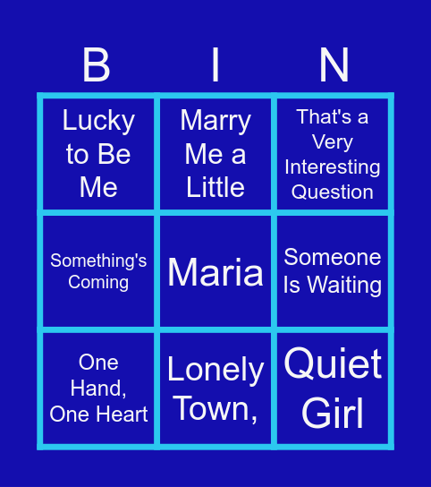 Larry Kert Famous Songs Bingo Card