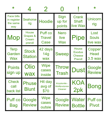 Prize Bingo Card