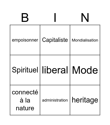 JEUNE PAYSAN Bingo Card