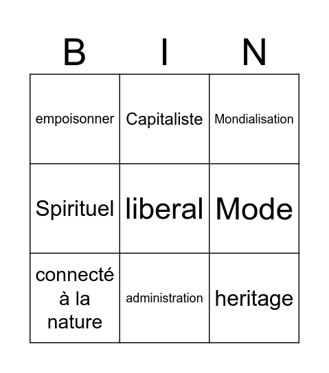 JEUNE PAYSAN Bingo Card