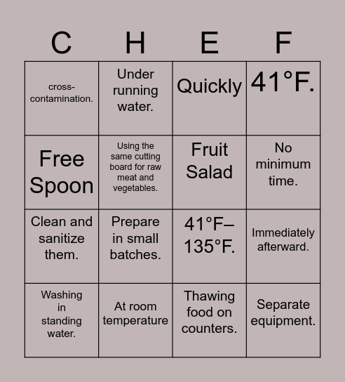 Culinary Bingo Card