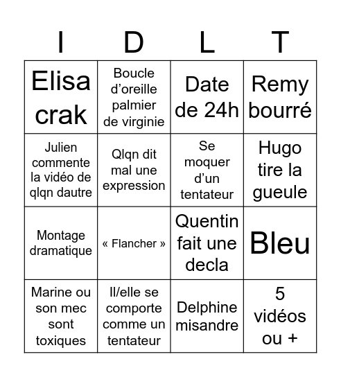 BINGO DE LA TENTATION🥵🥵🔥🔥🔥 Bingo Card