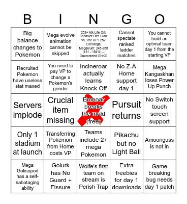 The Pokemon Champions Launch Day Bingo Card