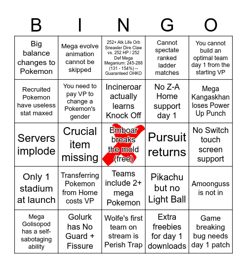 The Pokemon Champions Launch Day Bingo Card