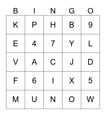 Numeros y Letras Bingo Card
