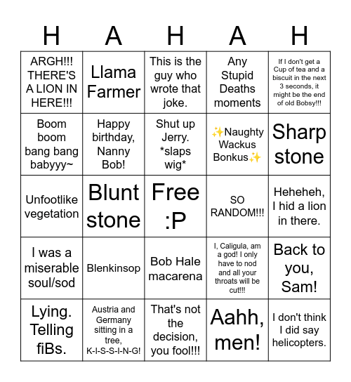 HH and Bob Hale Bingo Card