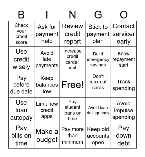 Financial Aid Month - LTI Bingo Card