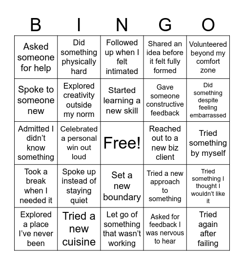 Bravery Bingo Card