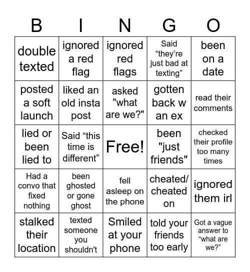 Chaos Bingo: Situationship Bingo Card