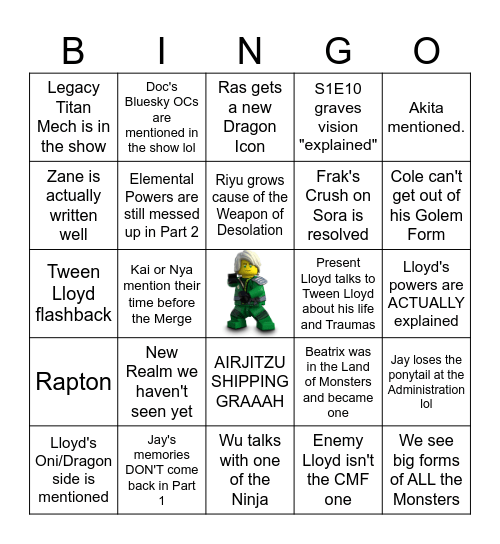 Ninjago Dragons Rising Season 4 Part 1 Bingo Card