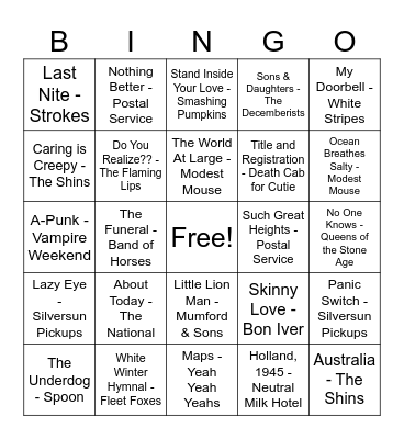 2000s Indie Bingo Card