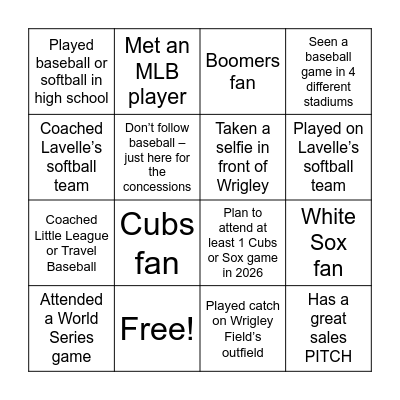 Baseball Bingo Card