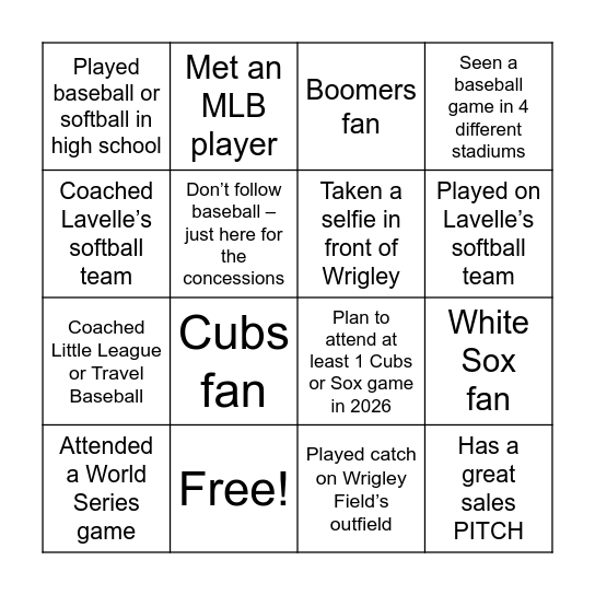 Baseball Bingo Card