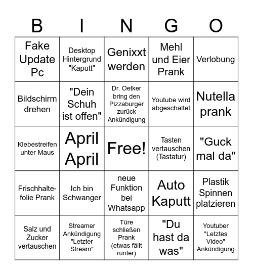 Erster April Bingo Card
