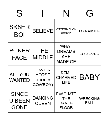 SINGO BINGO ROUND 1 Bingo Card