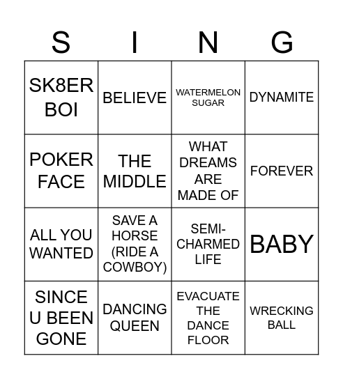 SINGO BINGO ROUND 1 Bingo Card