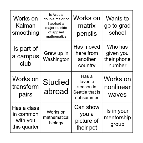 Find someone who... Bingo Card