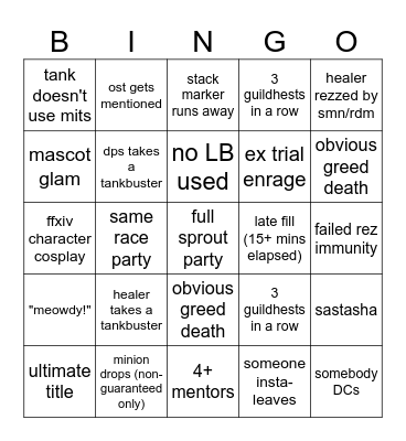FFXIV Duty Roulette Bingo Card