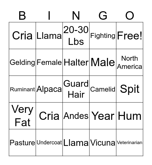 LAMA BINGO Card