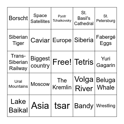 Russia Bingo Card