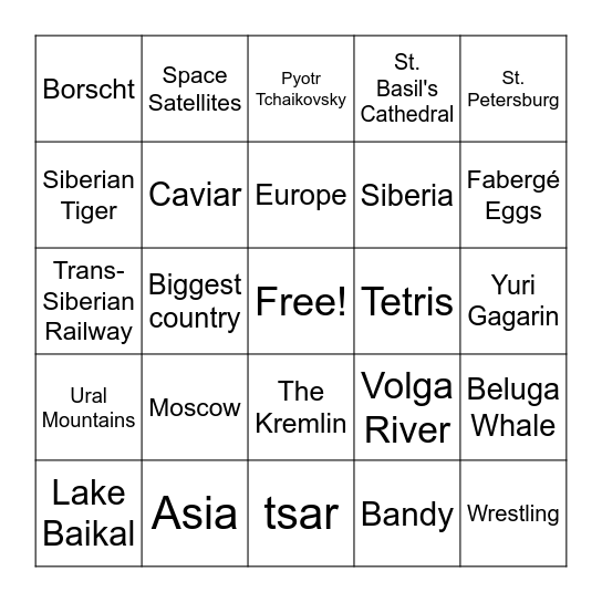 Russia Bingo Card