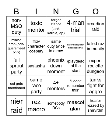 FFXIV DUTY ROULETTE BINGO Card