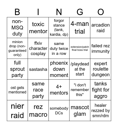 FFXIV DUTY ROULETTE BINGO Card