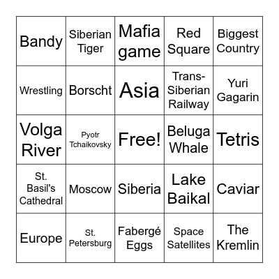 Russia Bingo Card
