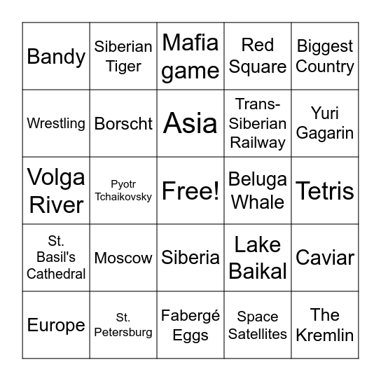Russia Bingo Card