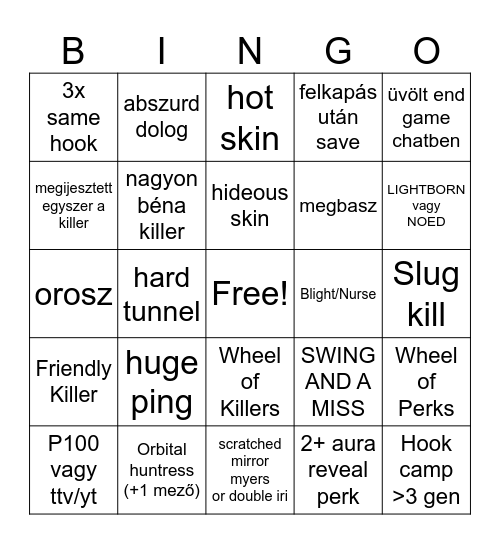 DBD Killer BINGO Card