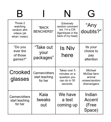 8th Period Algebra 2 Bingo Card