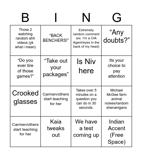 8th Period Algebra 2 Bingo Card
