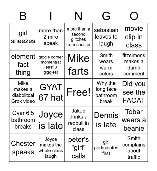 Evidence Bingo Card