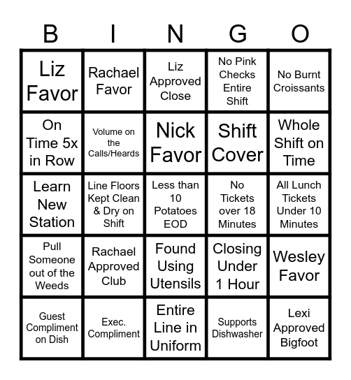 BOH BINGO Card