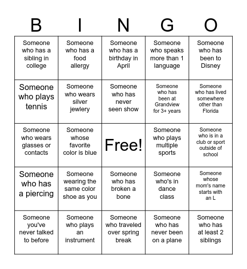 GPS Bingo! Bingo Card