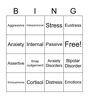 Mental Health Bingo Card